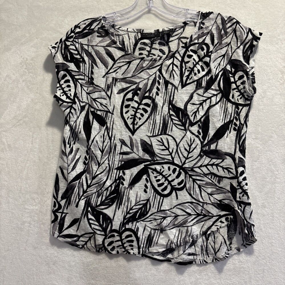 Tahari Top Linen Floral Beach Coastal Tropical Hawaiian Cottage Boho Medium